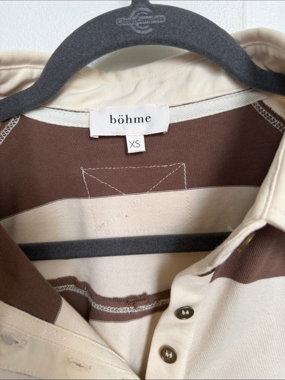 bohme Brown and Cream Striped V-Neck Rugby Sweater - Picture 2 of 7